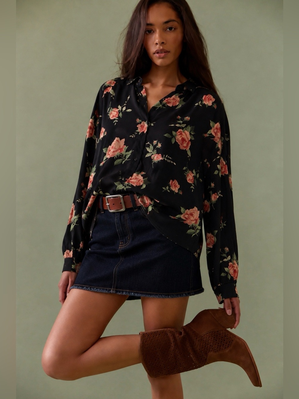 NWT Monki Viscose Oversized Boxy Floral Print Button Down Shirt Blouse Size XXS
